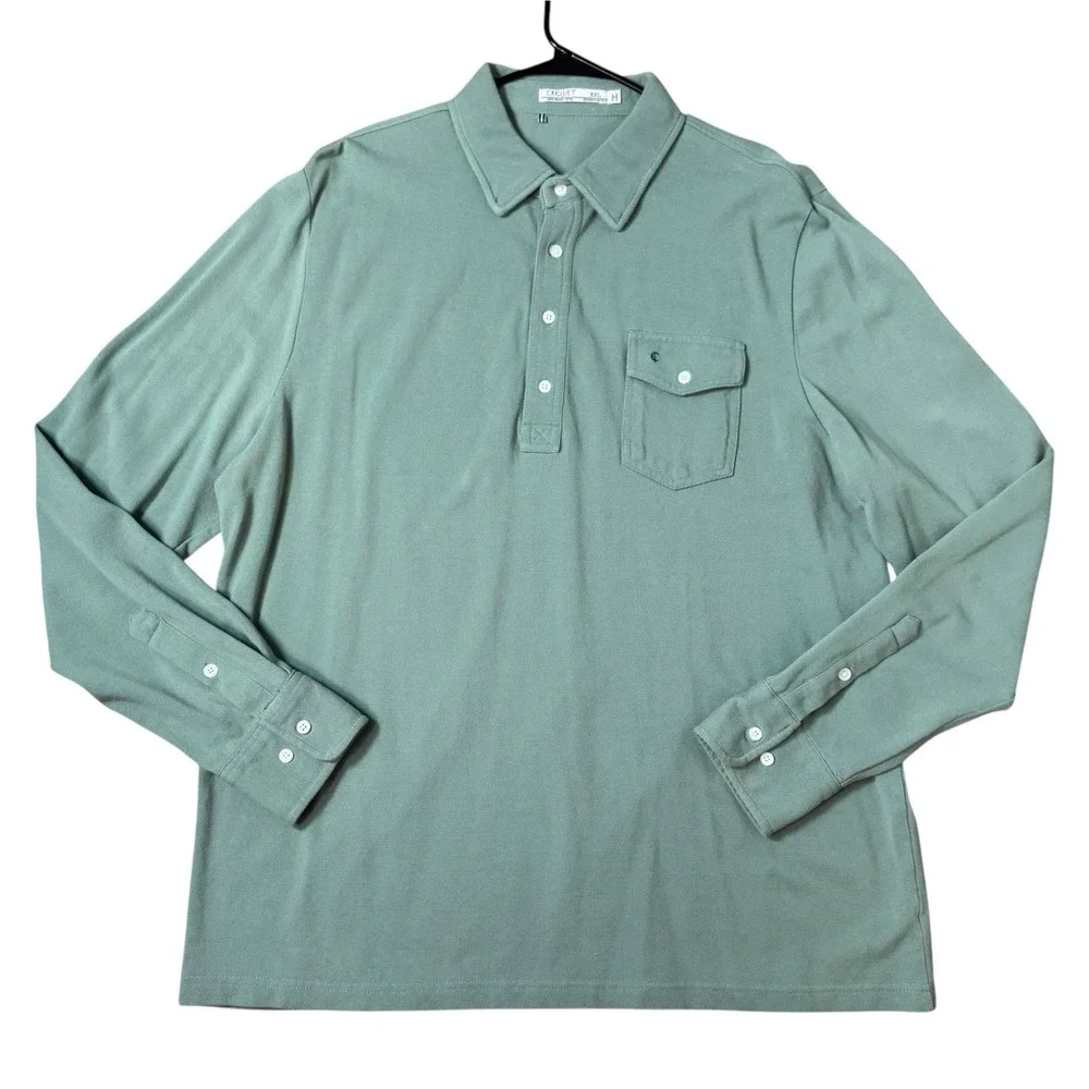 Criquet Golf Long Sleeve Players Polo Shirt Green Mens XXL Organic Cotton Preppy